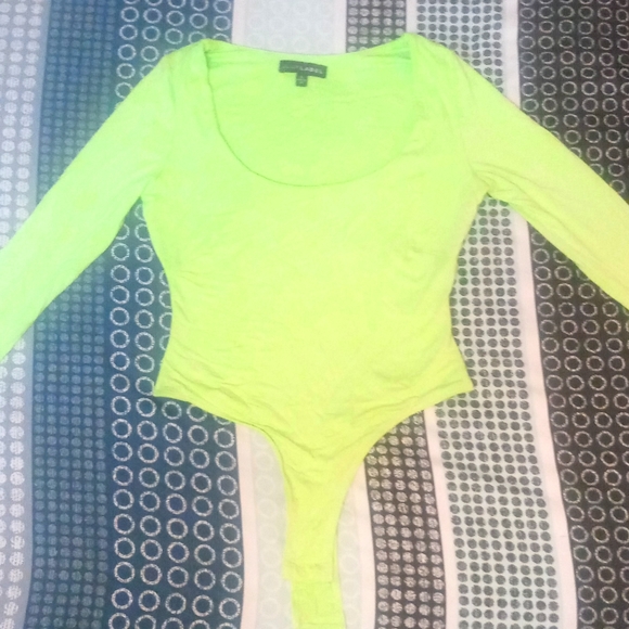 JLUXLABEL | Y2K Lime green scoop neck bodysuit - Picture 4 of 5